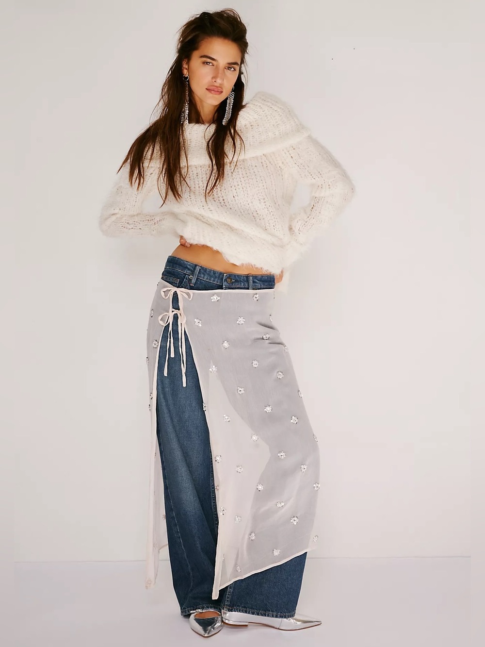 Free People Sheer Embellished Side-Tie apron Sarong